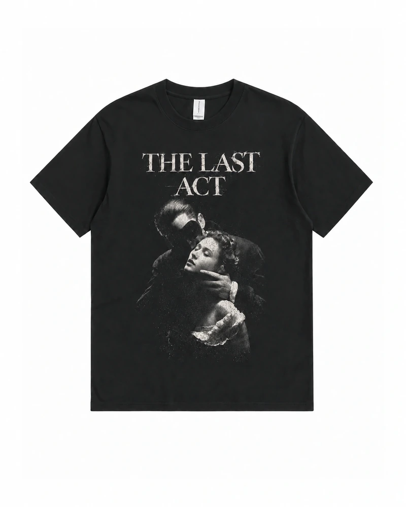 Black The Last Act Graphic T-shirt, complete front product view