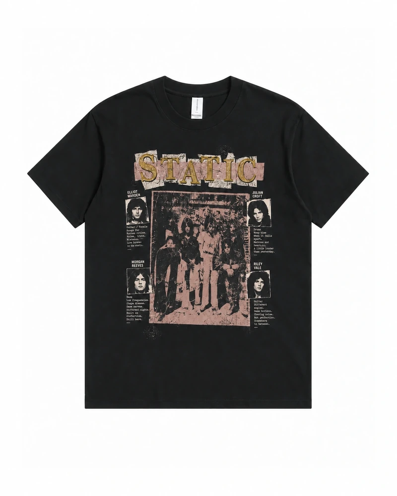 Black Static Graphic T-shirt, complete front product view