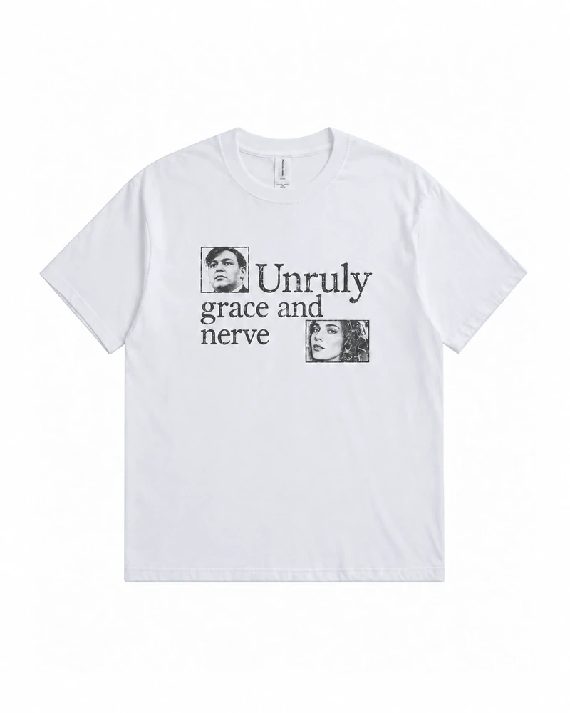 White Unruly Grace Graphic T-shirt, complete front product view