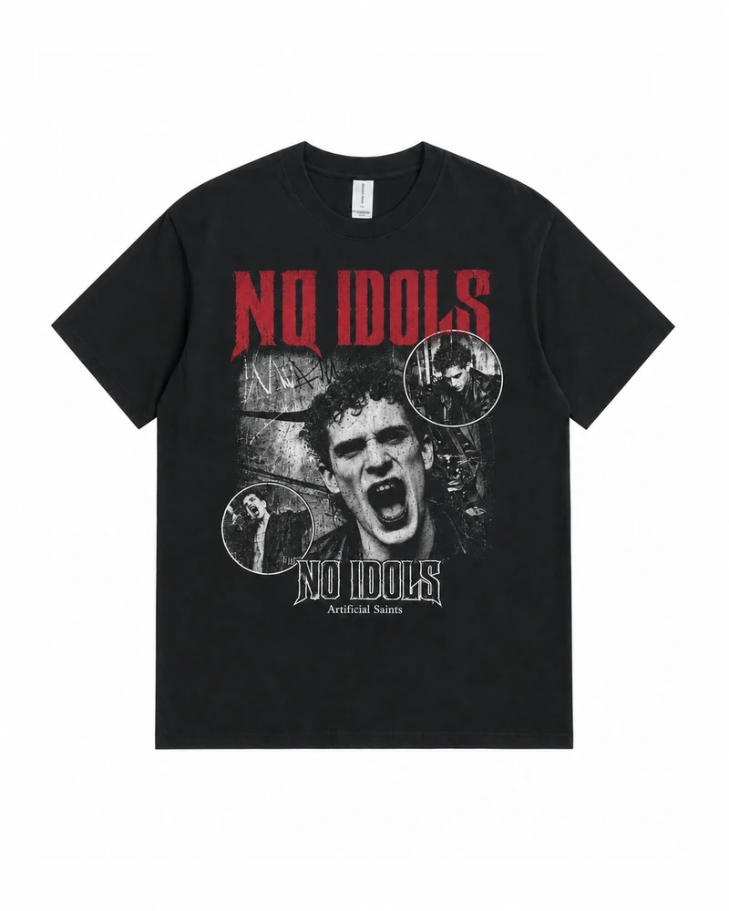 Black No Idols Graphic T-shirt, complete front product view