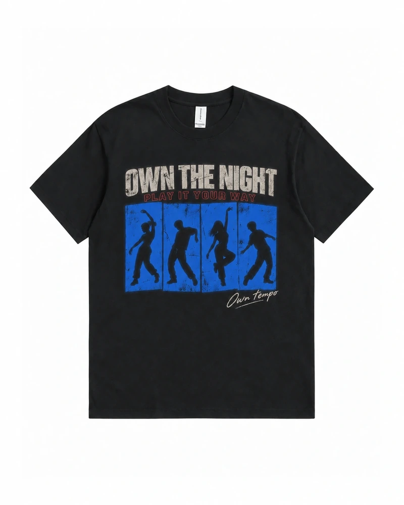 Black Own The Night Graphic T-shirt, complete front product view