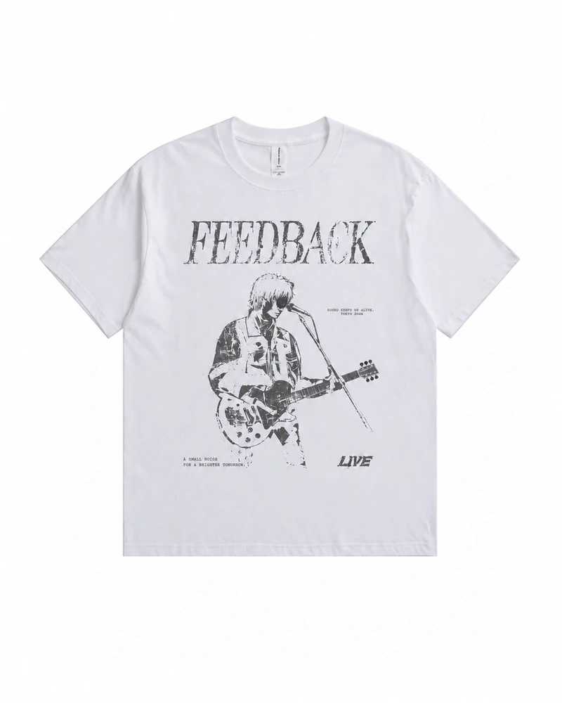 White Feedback Graphic T-shirt, complete front product view