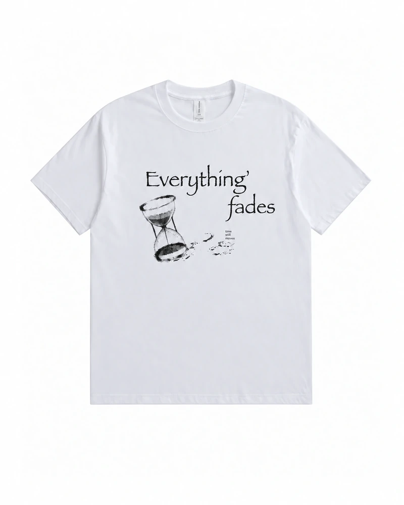 White Everything Fades Graphic T-shirt, complete front product view