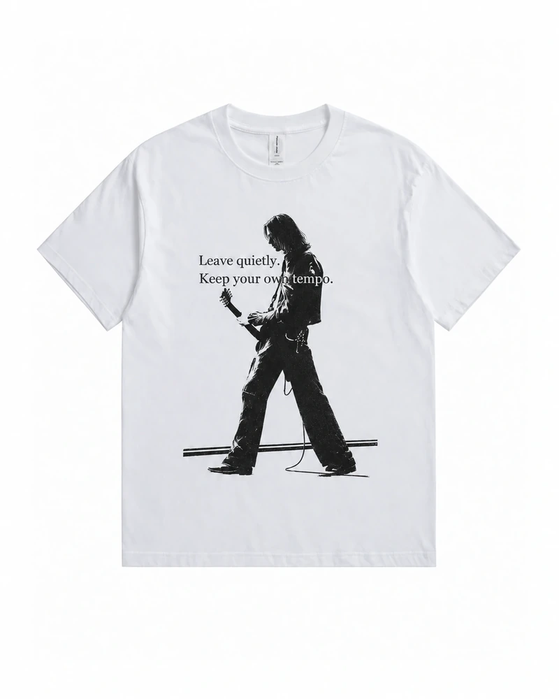 White Leave Quietly Graphic T-shirt, complete front product view