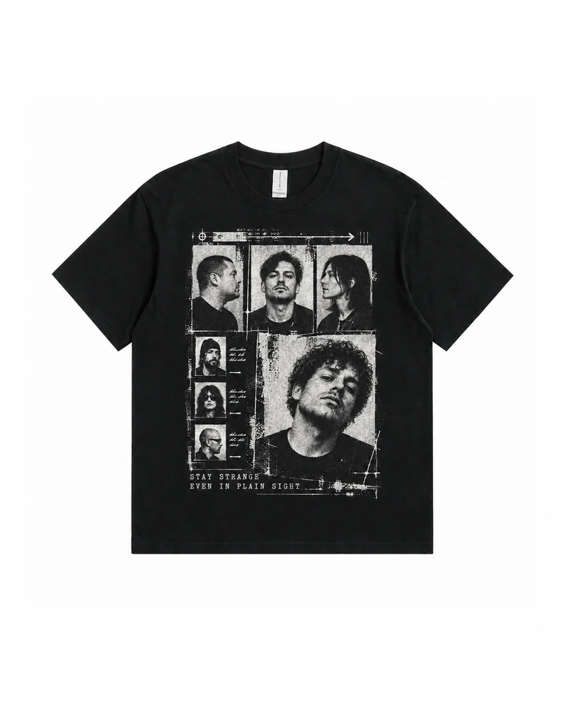 Black Stay Strange Graphic T-shirt, complete front product view