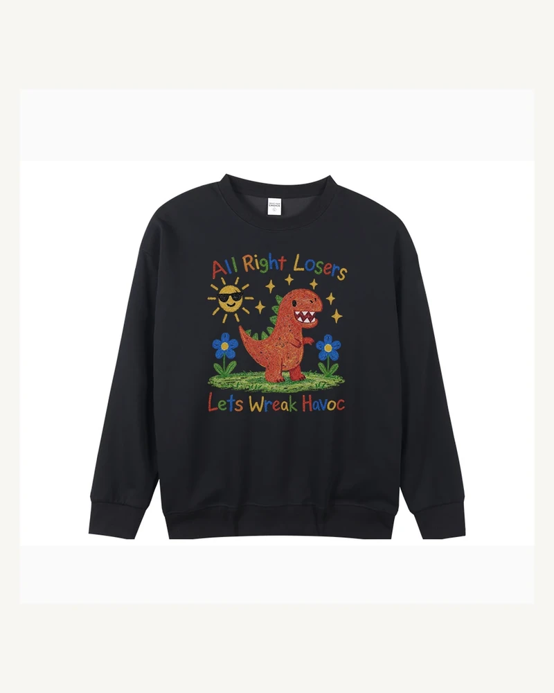 Black crewneck sweatshirt with front graphic print