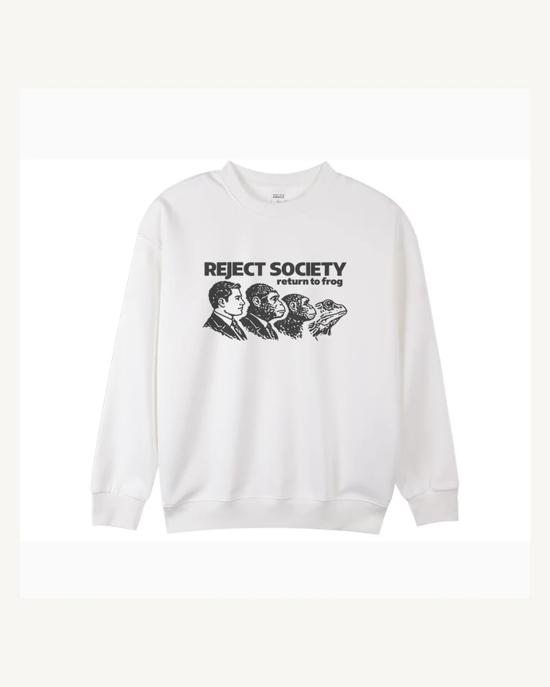 White crewneck sweatshirt with front graphic print