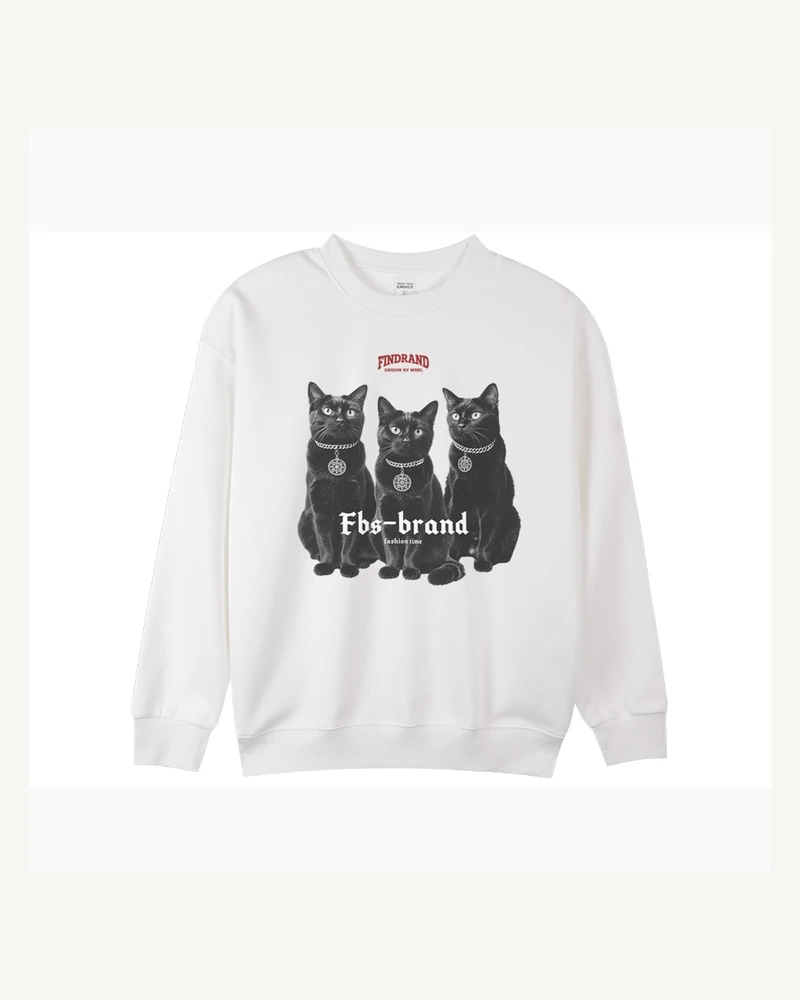 White crewneck sweatshirt with front graphic print