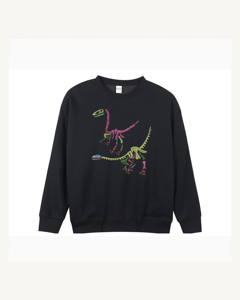 Black crewneck sweatshirt with front graphic print
